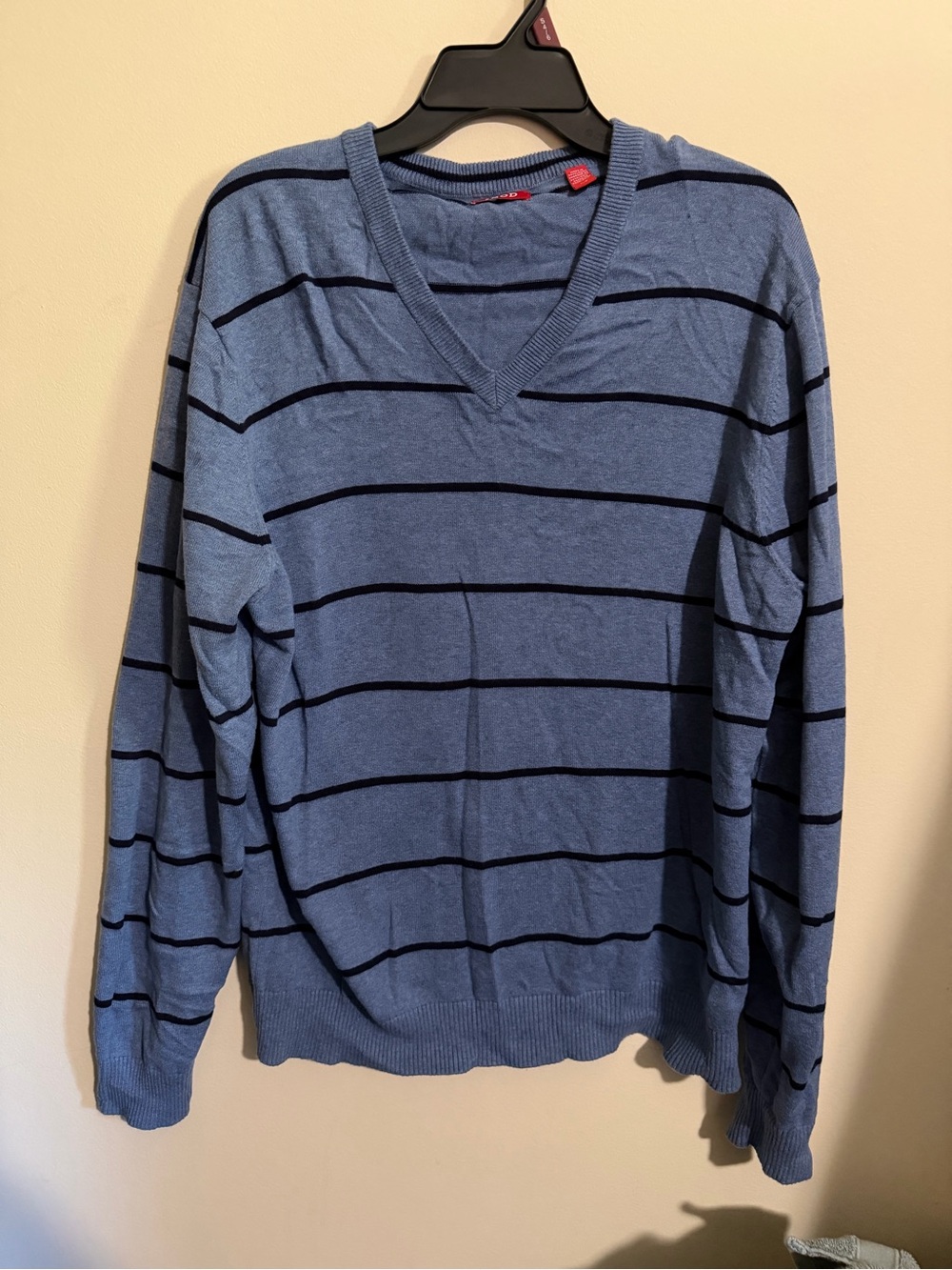 Izod Blue V-Neck Sweater with Navy Stripes